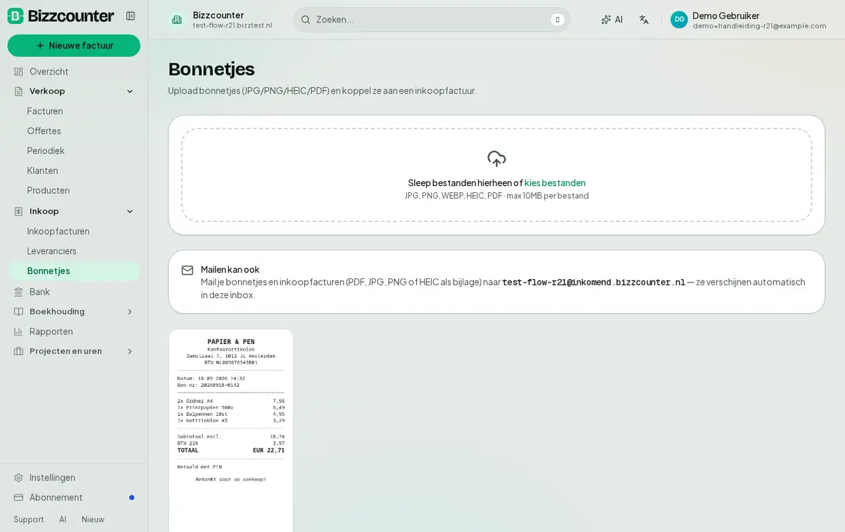 Bonnetjes uploaden en koppelen
