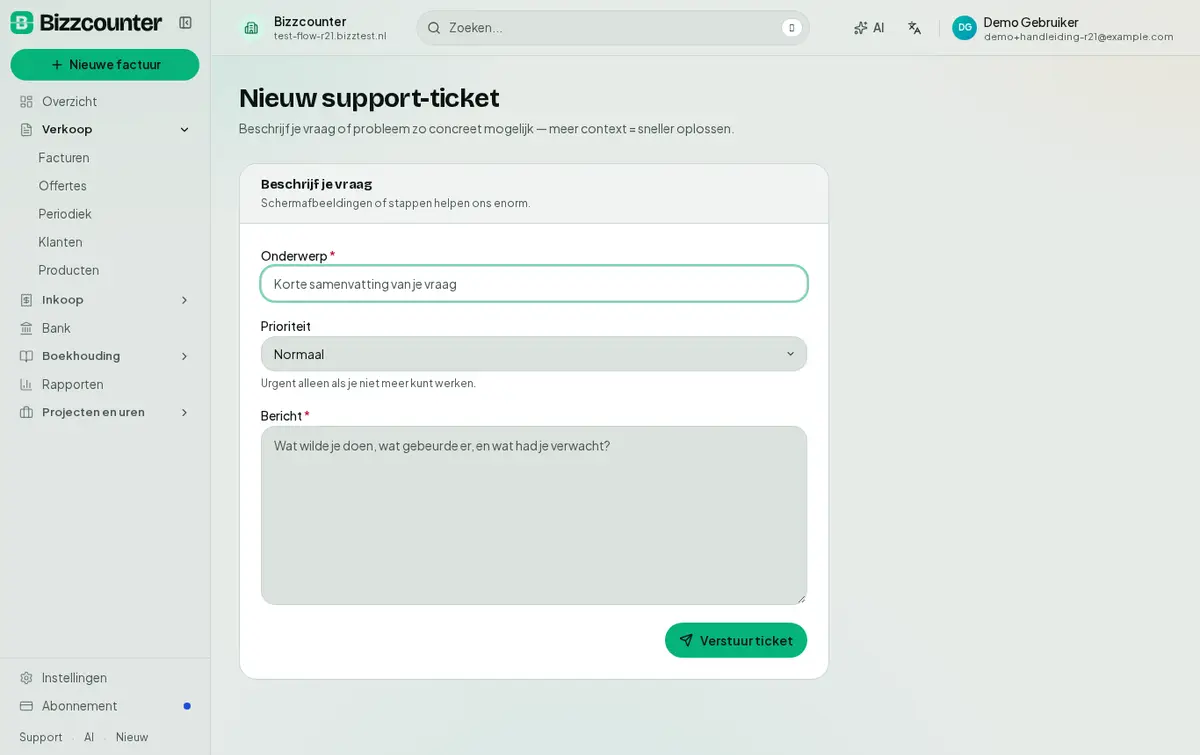 Een nieuw support-ticket aanmaken