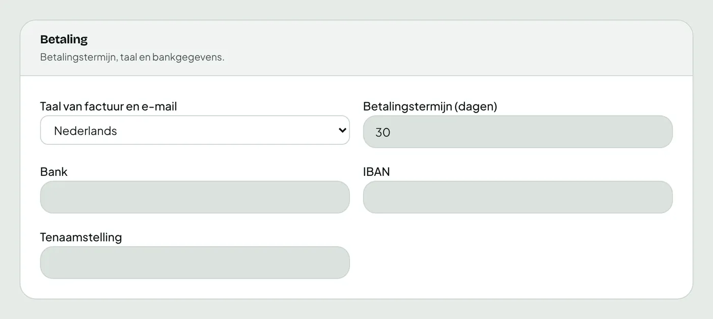 Klantgegevens met de taal waarin herinneringen worden verstuurd.