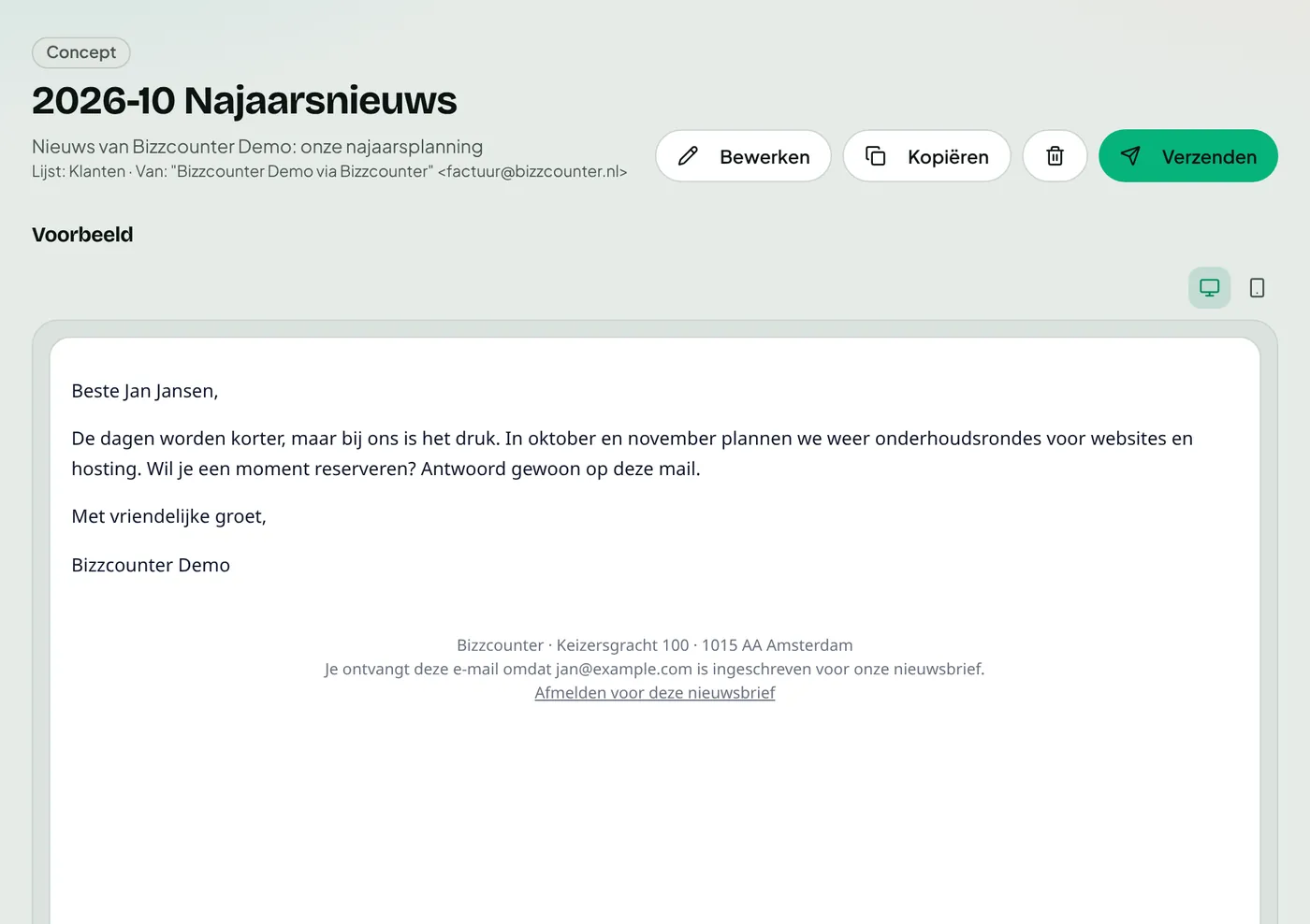 Resultaten van een nieuwsbrief met opens en kliks per link.