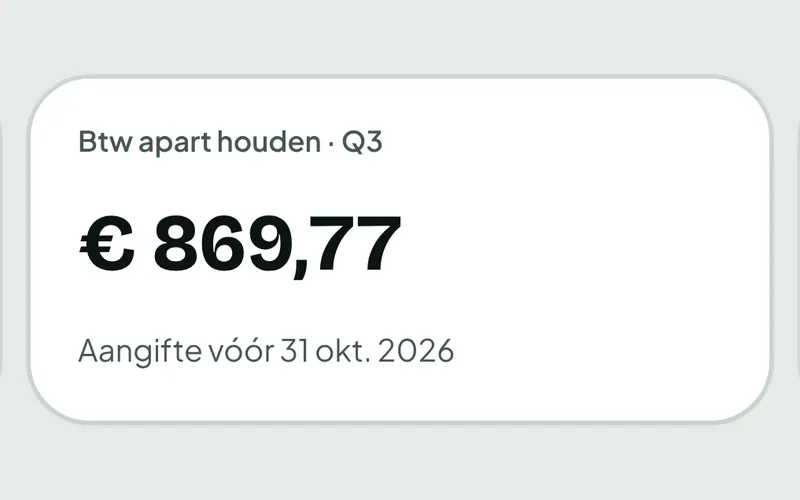 Dashboardtegel met het btw-bedrag dat je dit kwartaal apart houdt.